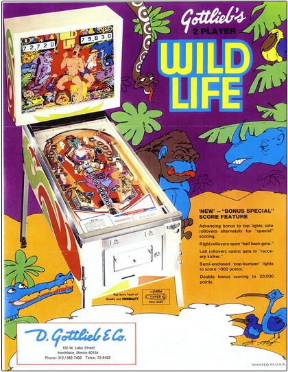 Flipper gottlieb wild life 1972 flyer