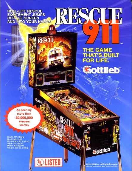 flipper gottlieb rescue 911 1994 - flyer -