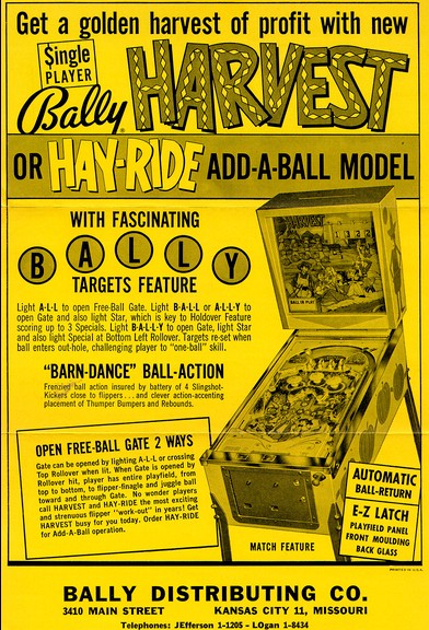 Flipper bally The Harvest 1964 - flyer